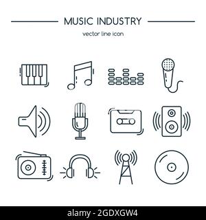 Music industry icons line set. Vector illustration. Stock Vector