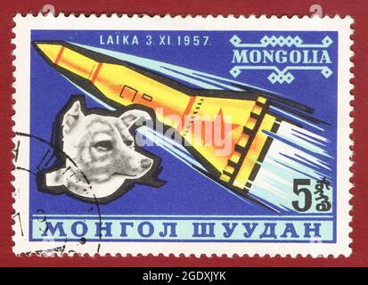 MONGOLIA - CIRCA 1957: stamp shows Laika-space dog, circa 1957 Stock Photo