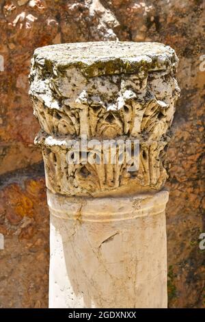 column top, ancient street in the Old city, Jerusalem Stock Photo