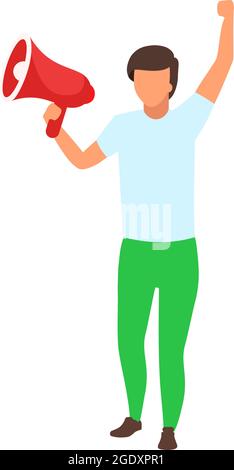 Male activist with loudspeaker semi flat color vector character Stock Vector