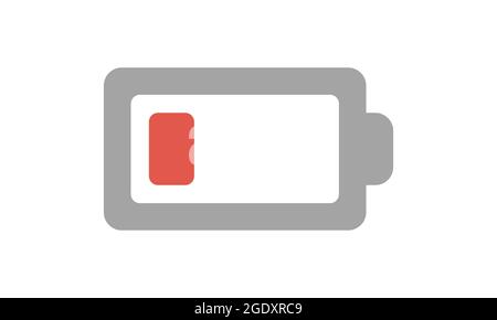 Low battery icon vector illustration. Low battery logo. Stock Vector