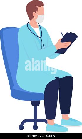 Physician with medical records semi flat color vector character Stock Vector