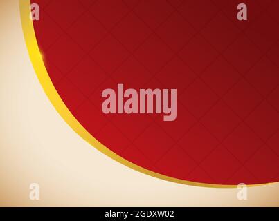 Abstract beige background decorated with golden ribbon and red grid pattern. Stock Vector