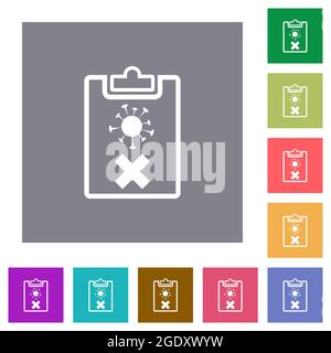 Covid test failed outline flat icons on simple color square backgrounds Stock Vector