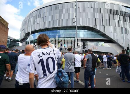 London, UK. 15th Aug, 2021. A Tottenham fan with a Harry Kane shirt is seen ahead of the Premier League match at the Tottenham Hotspur Stadium, London. Picture credit should read: Paul Terry/Sportimage Credit: Sportimage/Alamy Live News Stock Photo