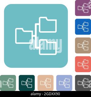 Shared folders outline white flat icons on color rounded square backgrounds Stock Vector