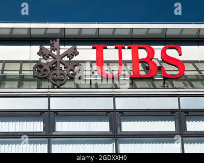 ALTSTETTEN, SWITZERLAND - FEBRUARY 20, 2020: Union bank of Switzerland - UBS - multinational investment bank in Zurich-Altstetten. Stock Photo