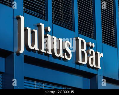 ALTSTETTEN-ZH, SWITZERLAND - FEBRUARY 20, 2020: Julius Bar (Baer) Group AG is a swiss multinational private bank. It is one of the older and largest s Stock Photo