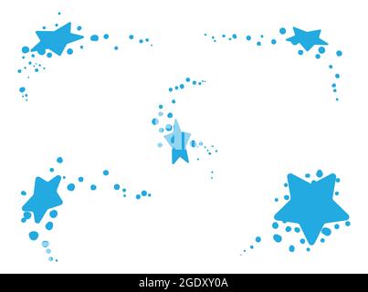 Set with five blue and magic stars with sparkles over white background. Stock Vector