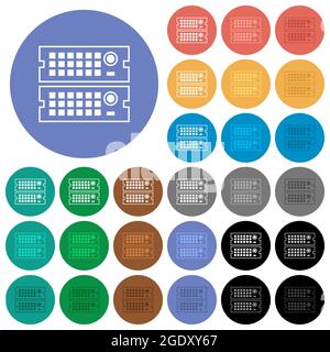 Rack servers outline multi colored flat icons on round backgrounds. Included white, light and dark icon variations for hover and active status effects Stock Vector