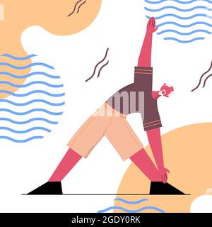senior man doing yoga fitness exercises training healthy lifestyle active old age concept Stock Vector