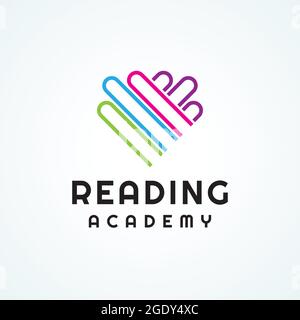 Reading Academy logo. Pile of books in the shape of a heart. Colorful vector design. Blue green pink magenta purple Color Stock Vector