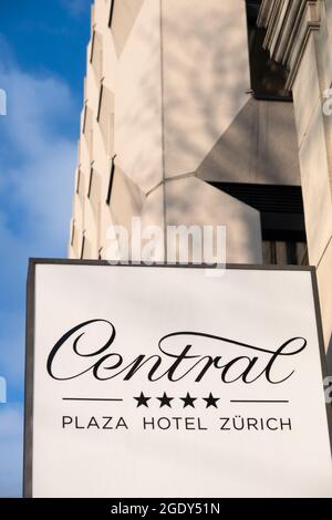 Zurich, Switzerland - January 10, 2021: Zentral Plaza Hotel in Zurich. Stock Photo