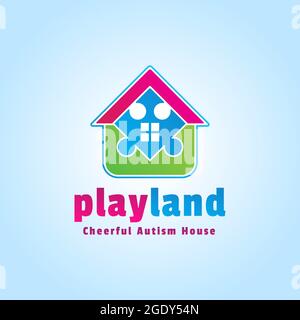 Playful logo. Playland vector design. Colorful Home of puzzle. Cheerful autism house Stock Vector