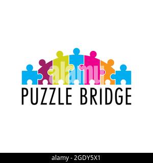 Colorful puzzle bridge vector design. Playful logo for autism. Suitable for communities, foundations, support services, help centers and etc Stock Vector