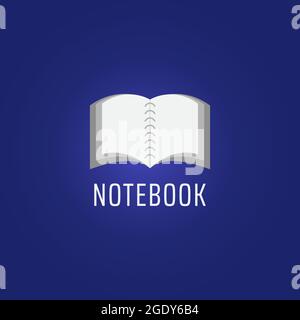 Open book illustration. Semi Realistic Notebook vector design in navy blue background. Simple, Minimal and Easy to Edit. Stock Vector