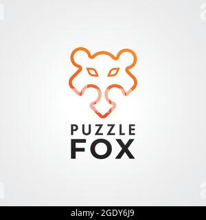Orange puzzle fox logo for esport, gaming gear, gadget product, tech company and etc. Minimal vector design. Stock Vector