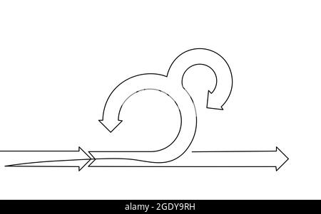 Single continuous line art agile development project lifecycle. Test system strategy concept. Circle arrow low poly flexible planning. Design one stro Stock Photo