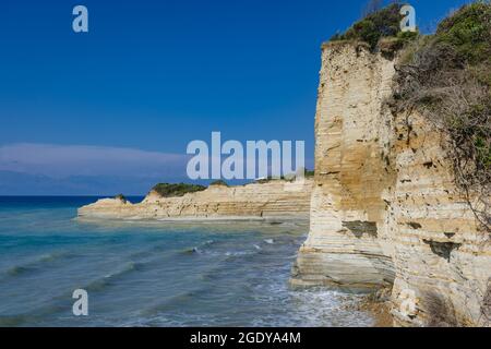 Cliffs next to Kanali tou Erota - Channel of Love in Sidari settlement in northern part of the island of Corfu, Greece Stock Photo
