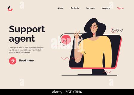 Business concept flat style outline vector illustration on the subject of online customer support. Editable stroke Stock Vector