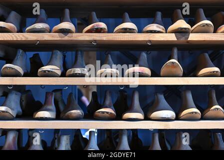 Shelf with shoe lasts in the Fagus factory in Alfeld Stock Photo