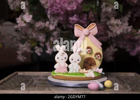 Decorative Easter cookies in form of bunnies Stock Photo