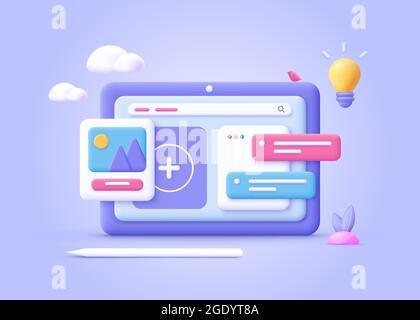 Concept of web design , website development, website page, computer graphic design, user interface. Banners for website and mobile app. 3d web minimal Stock Vector