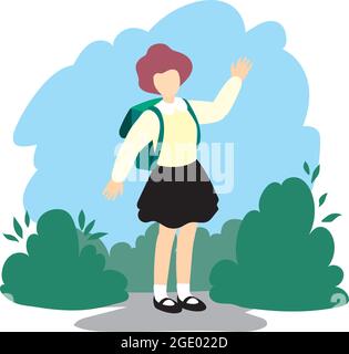 A schoolgirl girl in a medical mask. Precautionary measures against the coronavirus. Vector character in flat style Stock Vector