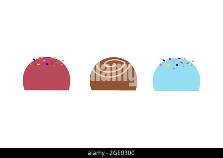 Set of multi-colored sweets on an isolated background. Dessert. A treat. Tea time. Design elements. Unhealthy food. Flat illustration. Stock Vector