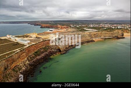 Castelo de Sagres - Forte de Sagres - Fortaleza de Sagres, Portugal most south-westerly point, Atlanic ocean coastline in Portugal Algarve, landscape Stock Photo