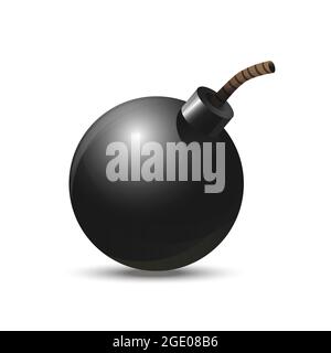 Vector black realistic bomb with a wick. Great design for any purposes. White background. Stock Vector