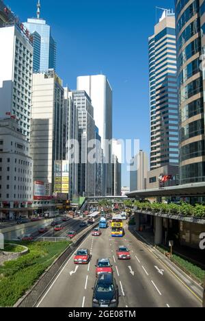 Traffic and high-rise buildings, Connaught Road Central, Sheung Wan, Victoria Harbour, Hong Kong Island, Hong Kong, People's Republic of China Stock Photo