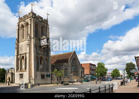 St John's church, Epping, and the High Street, Essex, Southern England Stock Photo