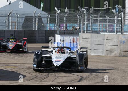 08/15/2021, Berlin, Germany, Norman Nato (ROKiT Venturi Racing) at the race. Norman Nato from the ROKiT Venturi Racing team wins the final race of Formula E 2021 in Berlin. Oliver Rowland from Team Nissan-e.dams wins second place and Stoffel Vandoorne from Team Mercedes-Benz EQ wins third place. The BMW i Berlin E-Prix presented by CBMM Niobium is the finale of the 2020/21 season in Berlin with a double race. Stock Photo