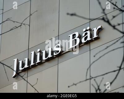 ALTSTETTEN-ZH, SWITZERLAND - FEBRUARY 20, 2020: Julius Bar (Baer) Group AG is a swiss multinational private bank. It is one of the older and largest s Stock Photo