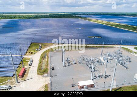 Florida Babcock Ranch,large photovoltaic power station solar panel park farm,aerial overhead view, Stock Photo