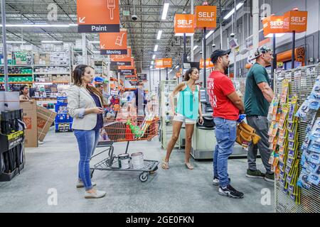 Miami Florida,Home Depot inside interior shopping shoppers store,checkout line queue man men male woman female women, Stock Photo