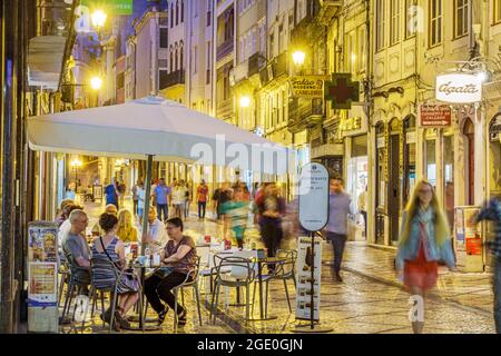 Portugal Coimbra Rua Ferreira Borges,stores businesses Restaurante A Braisileira restaurant,al fresco dining night evening, Stock Photo