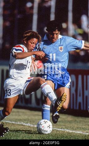 Cobi Jones (13) of the USA in action against Uruguay in the 1993 Copa America tournament in Ecuador. Stock Photo