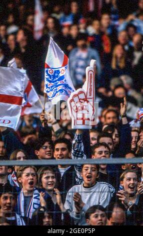 England soccer fans at Wembley Stadium before a 1994 World Cup qualifier against holland Stock Photo