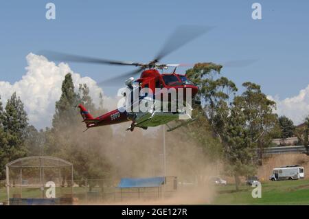 San Diego Fire Rescue Copter 2 landing Stock Photo