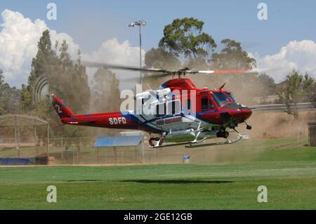 San Diego Fire-Rescue Copter 2 landing Stock Photo