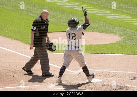 CLEVELAND, OH - APRIL 25: Mike Ford (36) of the New York Yankees celebrates  with Rougned Odor (18) after hitting a solo home run to right field in the  Stock Photo - Alamy