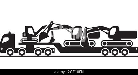 Heavy duty truck carrying construction machinery - vector illustration Stock Vector