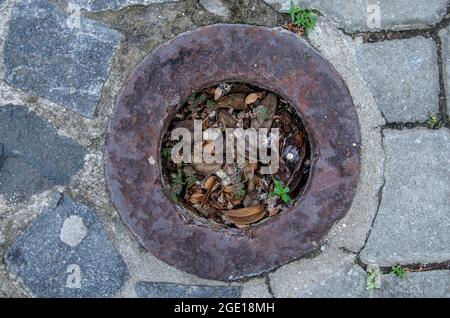 Dirty old iron texture on the floor. City of Cachoeira, Bahia, Brazil. Stock Photo