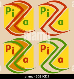 minimal lettering color pizza logo with slices 1 Stock Vector