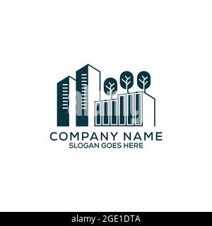 Nature Cityscape landmark logo design,building construction flat design vector, can be used as symbols, brand identity, company logo, icons, or others Stock Vector