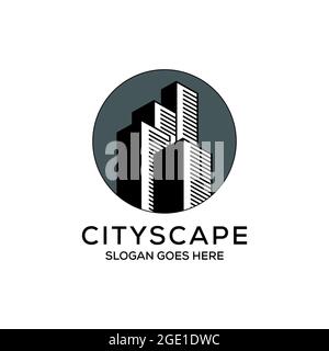 Apartment cityscape logo design, City town construction with circle vector, can be used as symbols, brand identity, company logo, icons, or others. Stock Vector