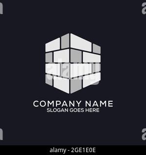 hexagon Brick wall logo design,building construction vector illustration, can be used as symbols, brand identity, company logo, icons, or others. Stock Vector