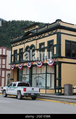 Historic Skagway and various buildings in town Stock Photo